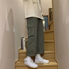 裤子男韩版潮流男裤宽松阔腿工装直筒九分秋季休闲长裤NB409-p35，男装休闲裤，星座1008-1