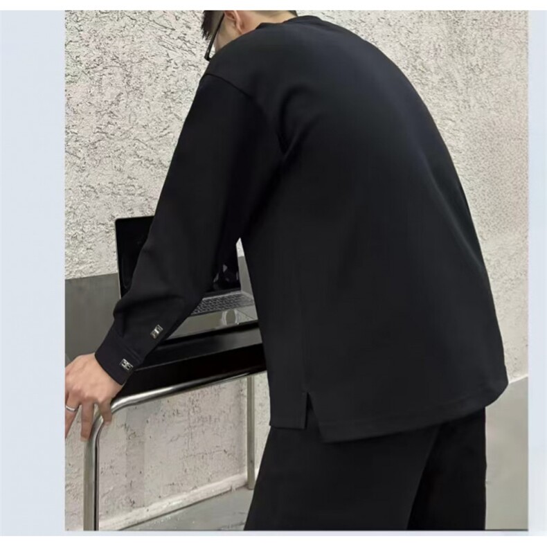 网图2026春季新款袖口暗扣卫衣男内搭T恤高级感打底衫YY2501-P50,男装T恤,电商C216