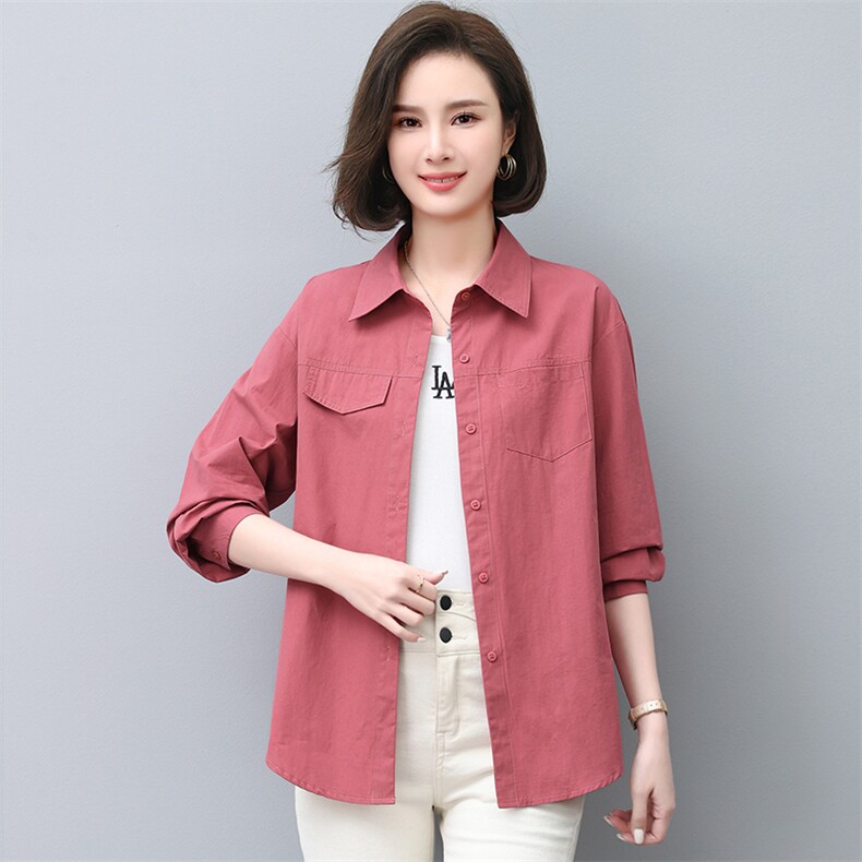 纯棉长袖衬衫女2024年春秋新款大码休闲中年妈妈洋气减龄时尚衬衣，女装大码女装，曼沙奕珂