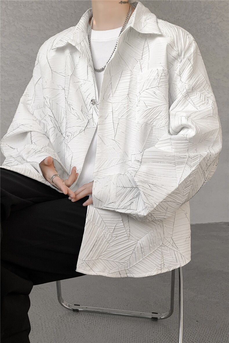 8XL-M小众解构肌理感裂纹垫肩花衬衫男高级感宽松衬衣男CS520P55,男装衬衫,电商D206-1