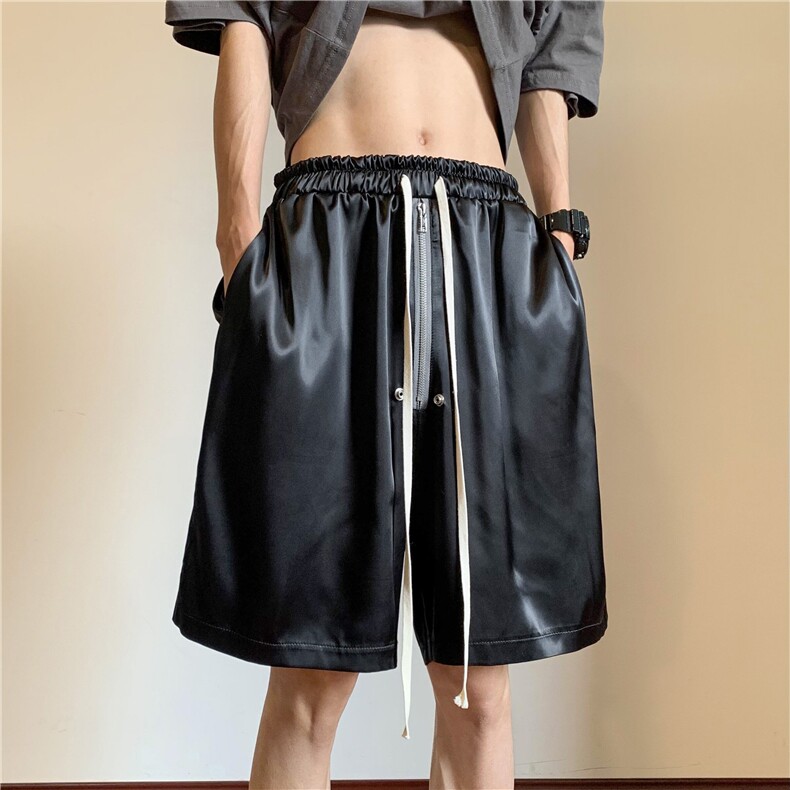 垂感冰丝季短裤大码潮男运动拉链美式五分裤宽松薄款高街KZ20-P35，男装休闲裤，星座222-7