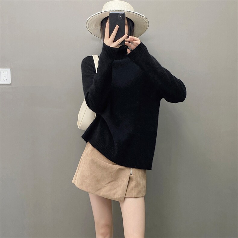 欧货新款软糯纯山羊绒衫女半高领毛衣宽松加厚羊毛针织打底衫秋冬,女装羊绒衫,织绒羊