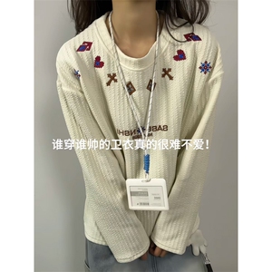 XZ809A/CX610/特P24/控48    肌理感绣花圆领长袖T恤卫衣图片