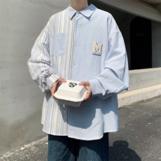 春夏季新款拼接衬衫潮流慵懒男方领宽松型衬衫S36P38，男装衬衫，星座1116-2