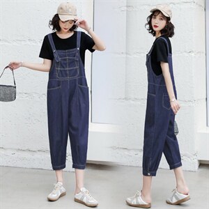 短袖牛仔背带裤套装女2023夏季新款女装韩版时尚休闲两件套套裤潮图片