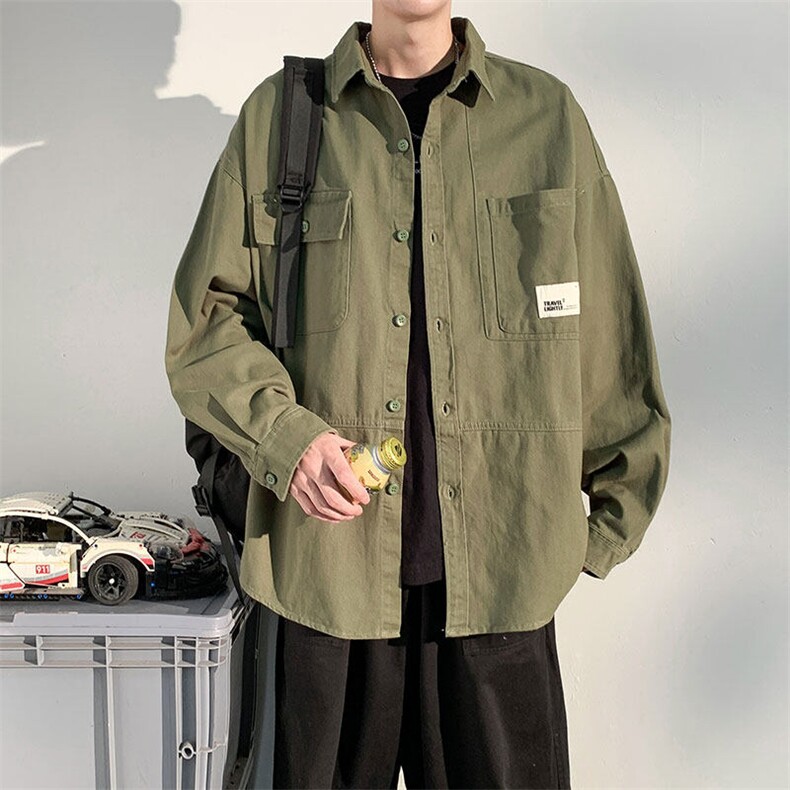 衬衫男2025春季新款港风宽松大码纯棉工装长袖衬衣CS800-P45，男装衬衫，星座214-3