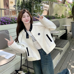 撞色设计小香风棒球服外套女春秋2025新款高级感小个子夹克学院风图片