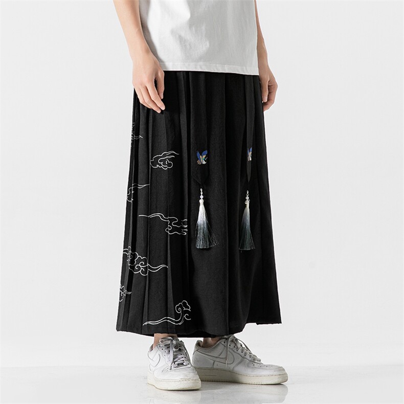 夏季 改良汉服复古阔腿裤飘带乱麻古风裙裤仙鹤宋裤情侣 K236/P85图片