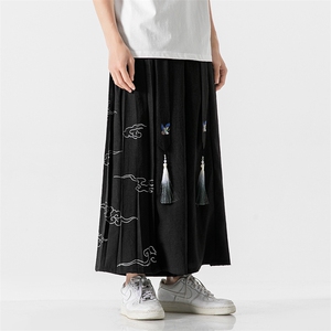 夏季 改良汉服复古阔腿裤飘带乱麻古风裙裤仙鹤宋裤情侣 K236/P85图片