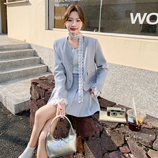 蕾丝拼接时尚套装裙女2025春季新款超好看减龄小个子百褶裙两件套，女装套装/套裙，1D102-1