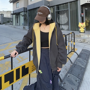 抖音得物二开美式高街重磅结构双层撞色连帽卫衣开衫外套W116图片