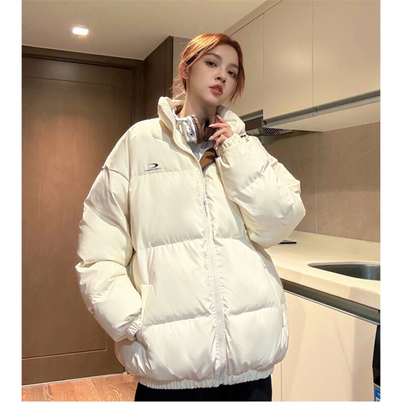 中性风冬装 PU软皮美式撞色棉服logo棉衣休闲外套男女 G1102 P128图片
