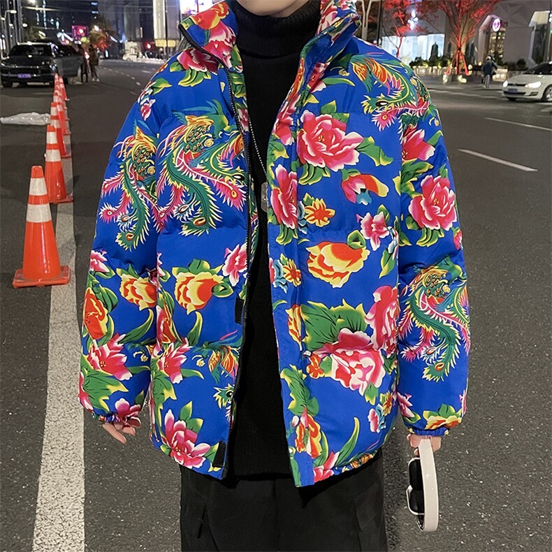 MY203炸街喜庆年货花花姑娘棉袄棉服潮男装大码胖高个棉服外套,男装棉衣,星座115A(原星座507）