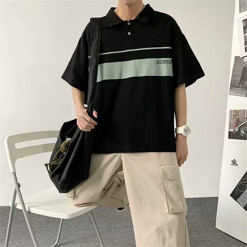夏季港风Polo衫t恤男翻领ins潮原宿风bf半袖体恤衫上衣T677-P28,男装T恤,星座512-2