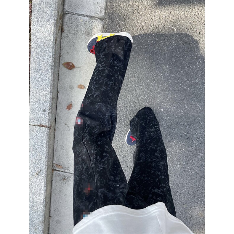 春装高品质扎染刺绣工艺弯刀卫裤男重磅复古垂感休闲运动裤阔腿裤,男装休闲裤,电商A443