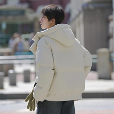 现货5W件冬季三防重磅boxy短款羽绒连帽PU皮棉衣外套防风加厚棉服，男装棉衣，电商A486-1