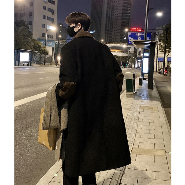 517A-8-Y63-P135现货韩系中长款羊羔毛翻领毛呢大衣风衣外套,男装风衣,星座517A-8（原B282）