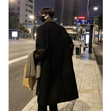 517A-8-Y63-P135现货韩系中长款羊羔毛翻领毛呢大衣风衣外套，男装风衣，星座517A-8（原B282）