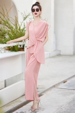 2024夏款嘉尔圣莱百搭V领气质上衣不规则无袖衬衫女S223Z0604，女装套装/套裙，贵人树