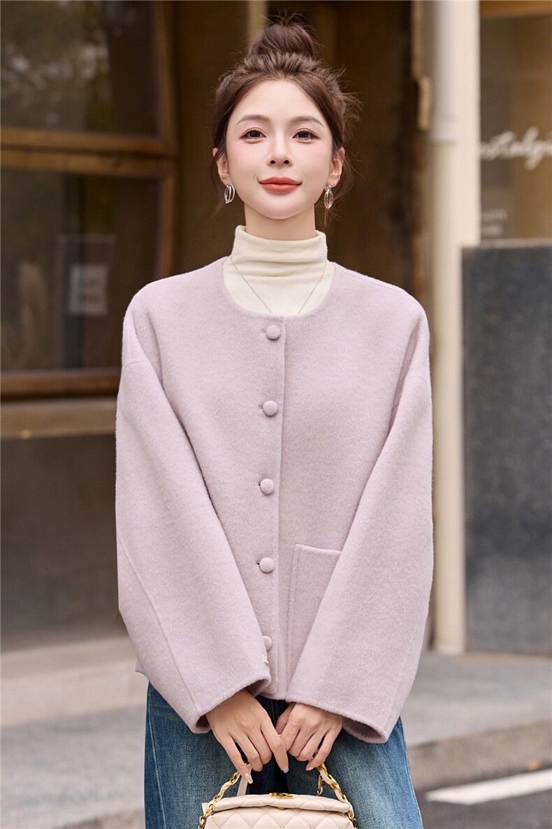 双面绒大衣短款女,女装毛呢外套,朵莱米