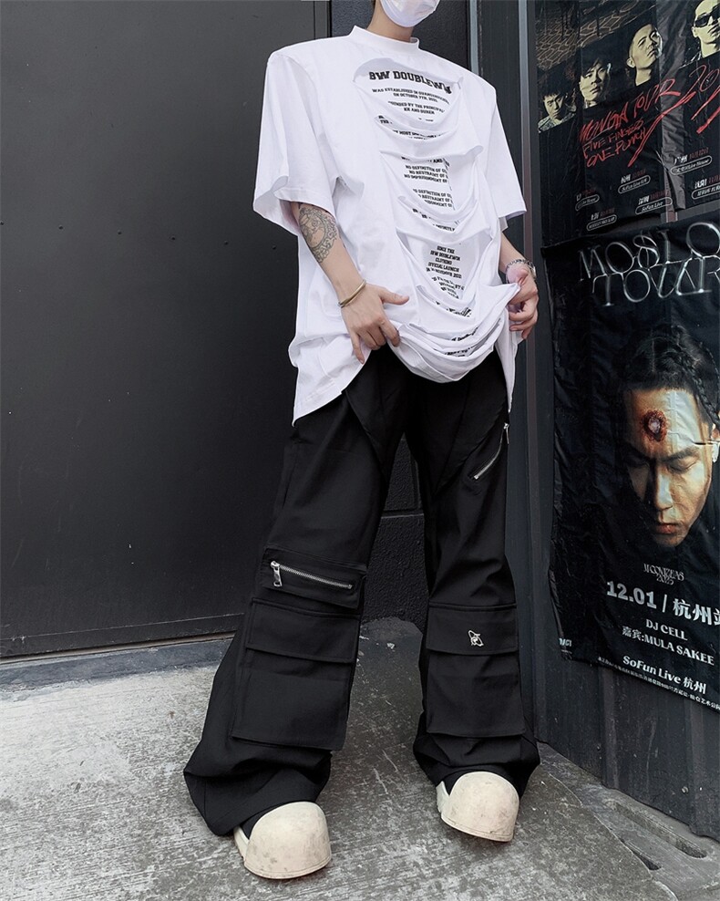 设计感破洞假两件设计感垫肩短袖T恤DX169-P78,男装T恤,电商B288