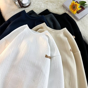 秋冬美式面料加绒加厚重磅字母宽松圆领卫衣男JQ405 310B-1-P40图片