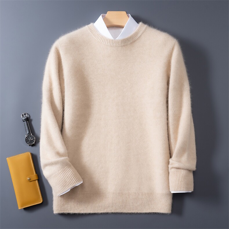2025秋冬百搭时尚简约平面男圆领针织衫，男装羊绒套衫，艾驰羊绒