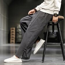 秋装大码风宽松长裤中式复古棉麻盘扣直筒裤QT6005，男装休闲裤，星座1112-5（原712-5）