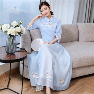 采耳师工作服新中式中国风唐装旗袍套装裤年轻茶馆茶艺师服装定制图片