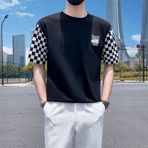白色2022精神小伙修身男士潮流短袖T恤社会t 6612-P45控68图片