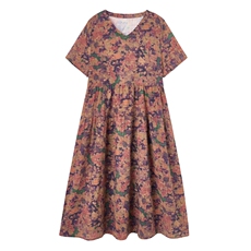 时尚洋气印花棉麻连衣裙女2025夏季新款宽松显瘦减龄休闲气质裙子，女装连衣裙，依万里