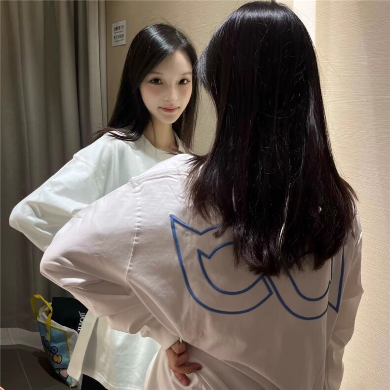 网图美式断开字母刺绣长袖T恤宽松小众百搭情侣上衣YY836-P33,男装T恤,电商C216