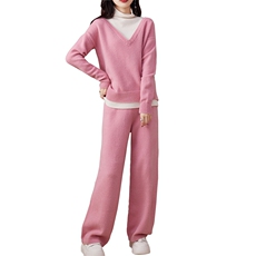 两件套针织套装女2024秋冬新款慵懒风宽松外穿上衣服潮时尚，女装套装/套裙，蒙特羊绒