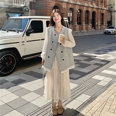 新款-长袖连衣裙＋西装马甲外套1602-P175-K258，女装套装/套裙，2C168