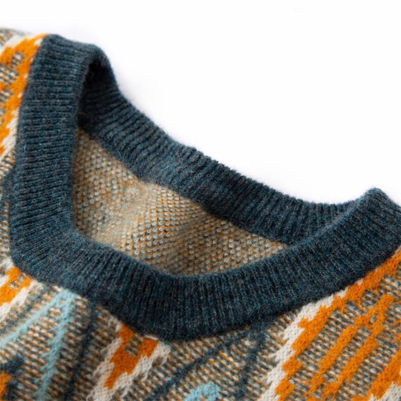 时尚男士秋季新款拼色提花长袖套头羊毛衫舒适保暖彰显品味，男装羊毛衫，端硕羊绒