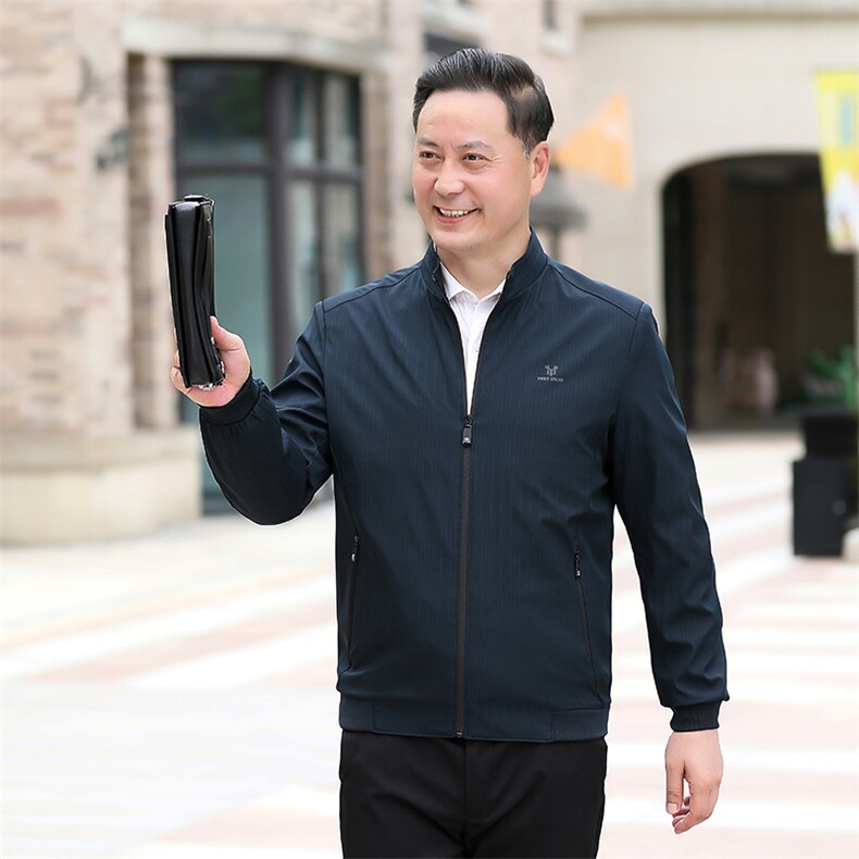 男士2023年春秋季新款长袖中老年休闲拉链夹克立领潮流宽松上衣男,男装夹克,电商B212（原钱塘6029）