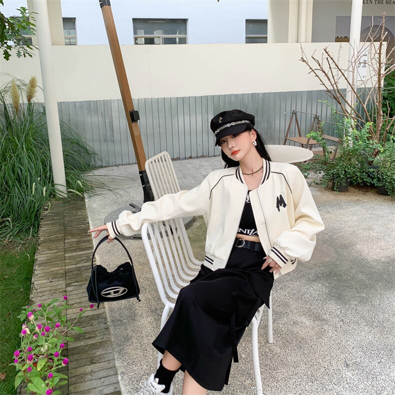 2024新款韩版棒球服夹克短外套女春秋季百搭小个子休闲白色上衣潮,女装短外套,MQ
