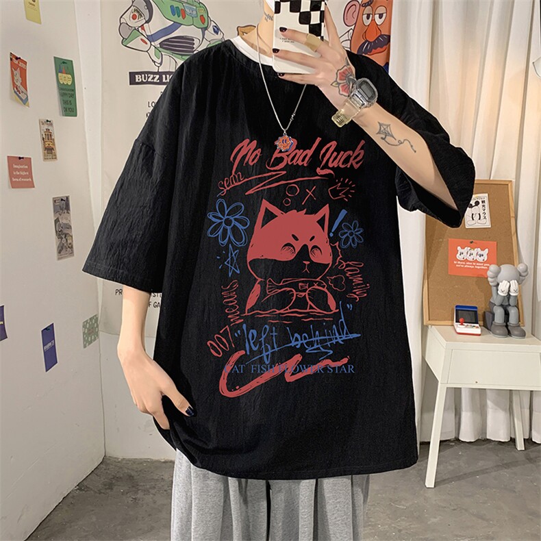 YT26226-P30亚短袖t恤男大码五分袖男宽松七分袖海报风,男装T恤,电商A040