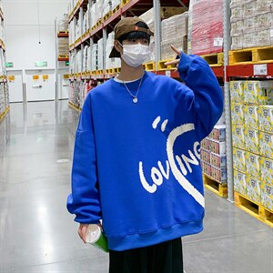 秋季新款潮牌字母印花连帽卫男休闲衣宽松套头衫22310-52控88图片
