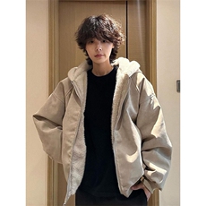 网图荔枝皮美式连帽座山雕外套男女款冬季毛领夹克-A2363P98，男装夹克，电商B241