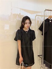 立体花连衣裙黑杏色两色，女装连衣裙，欧妮卡蒂蔓