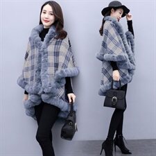 芷墨冬装新款时尚简约冬装经典格纹斗篷外套加绒加厚，女装毛呢外套，芷墨服饰