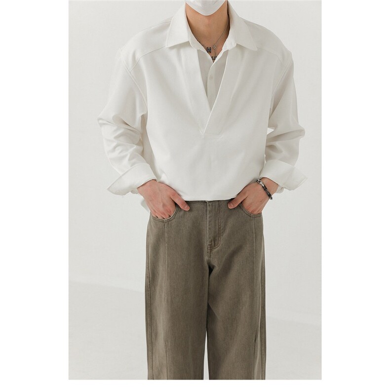 有货DCA6720-特批45日系复古假两件白色长袖衬衫男春秋，男装衬衫，星座603-2