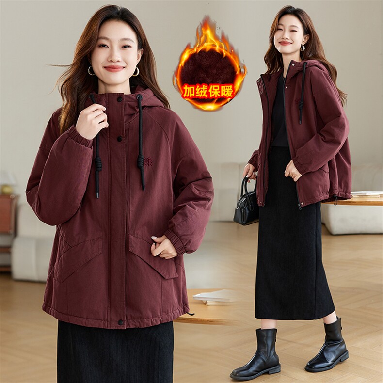 加绒保暖派克服女冬季新款宽松显瘦外套时尚百搭长袖棉服，女装派克服，韩派