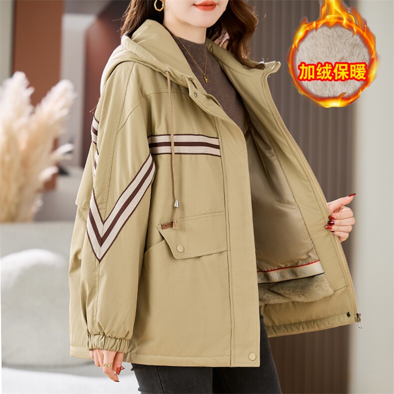 加绒加厚派克棉服女冬2025新款宽松休闲百搭工装连帽保暖棉衣外套,女装棉衣/棉服,慕咨