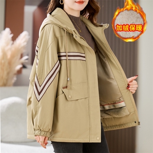 加绒加厚派克棉服女冬2025新款宽松休闲百搭工装连帽保暖棉衣外套图片
