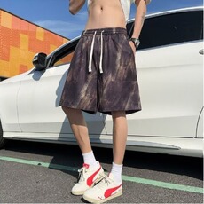 扎染时尚短裤男夏季薄款潮牌美式凉感休闲中裤宽松直筒速干五分裤，男装牛仔裤，星座1210-1