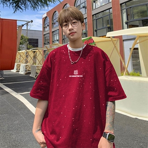 可48小时发货支持抖音得物来样二开 美式满天星亮片短袖T恤MTX645图片