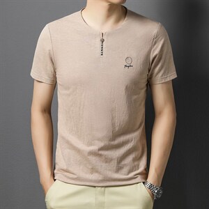 2023夏季新款休闲男装纯色圆领宽松POLO衫中青年男士T恤时尚体恤图片