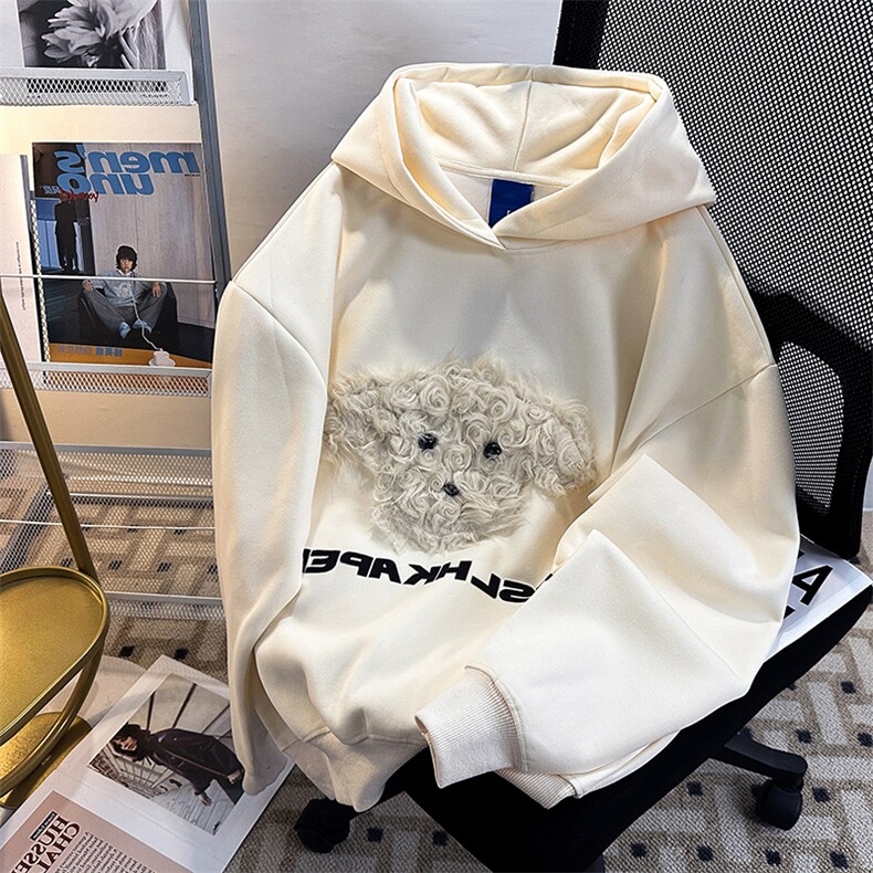 新款毛绒小狗连帽卫衣潮牌宽松休闲百搭时尚卫衣,男装卫衣,星座410-7